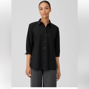 Eileen Fisher Washed Organic Cotton Poplin Shirt Black